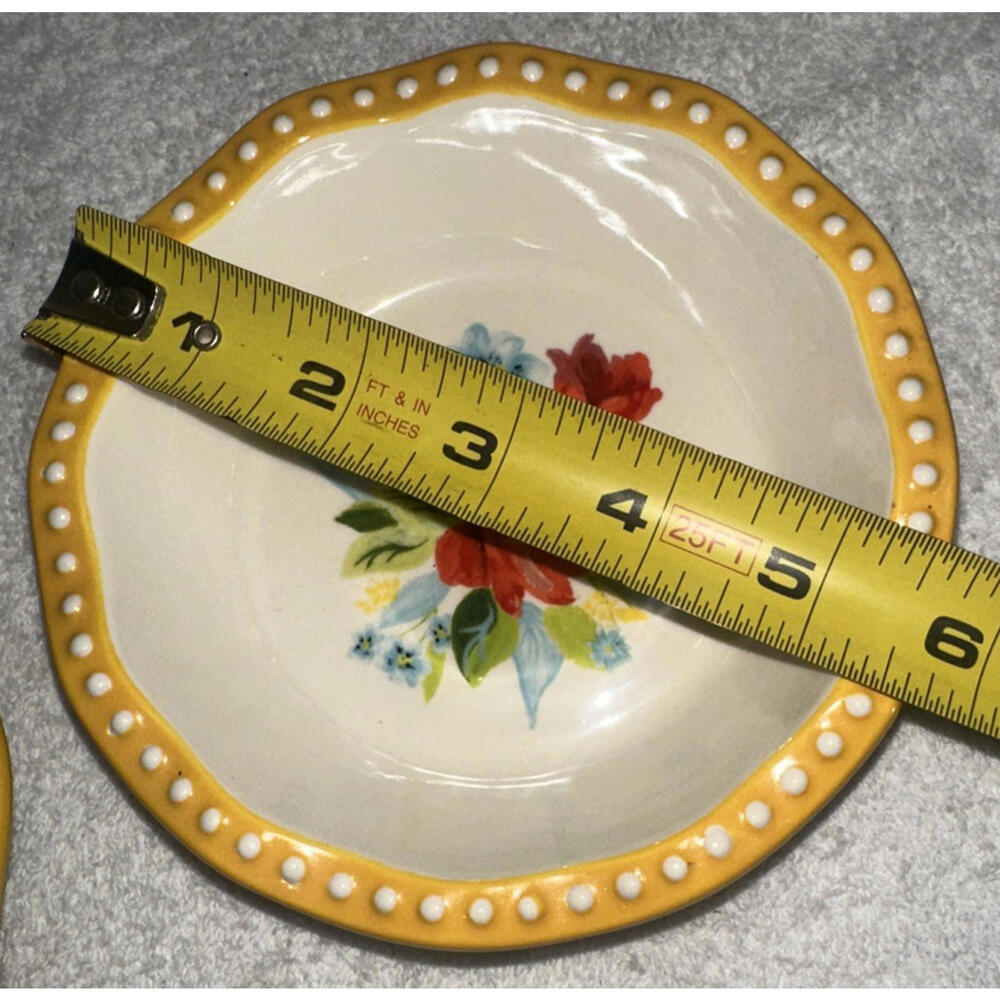 Pioneer Woman Floral Medley 5.5” Mini Pie Pans Stoneware Yellow Set Of 2 NEW - Picture 4 of 6